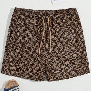 Manfinity Loose Fit Mens Geometric Print Drawstring Multicolor Shorts L 40/Waist